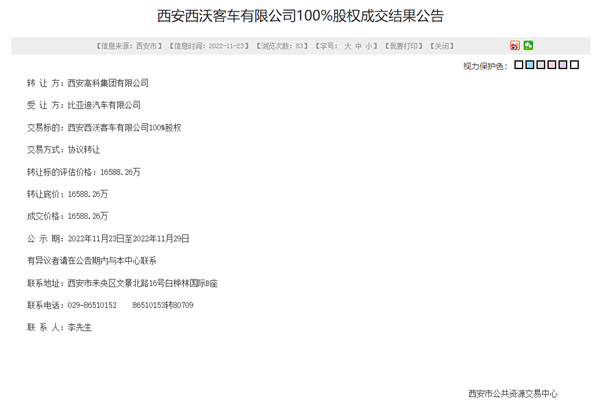 1.66亿!比亚迪接盘西安西沃客车 - v2ra小站