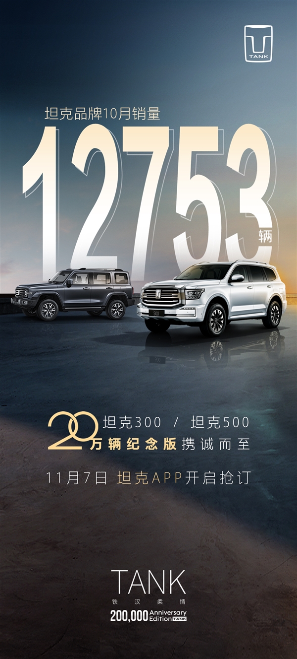 10月热销1.2万台 坦克300/500纪念版将上市:专属更尊贵 - v2ra小站