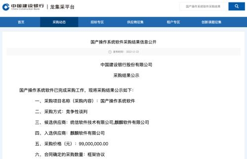 9900万元!建设银行采购国产麒麟操作系统 统信UOS落选 - v2ra小站