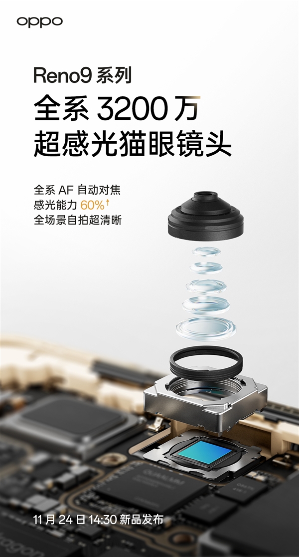 感光能力提升60%！OPPO Reno9首发超感光猫眼镜头：全系标配 - v2ra小站