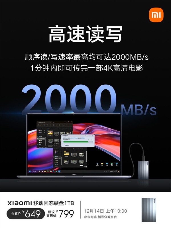 最高2000MB/s读写!小米移动固态硬盘1TB众筹:649元 - v2ra小站
