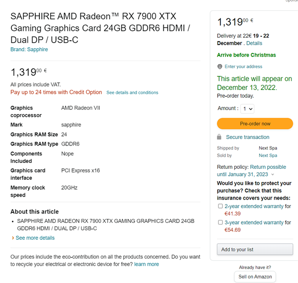 4080不用降价了?海外提前上架AMD RX 7900 XTX:售价快过万 - v2ra小站