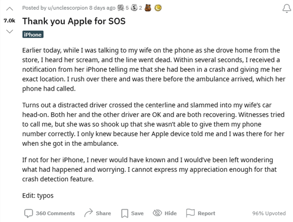 苹果iPhone 14“车祸检测”功能立功 成功帮助男子救出妻子 - v2ra小站