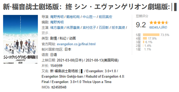 豆瓣9.2分神作!《新·福音战士剧场版:终》终于官宣引进 - v2ra小站