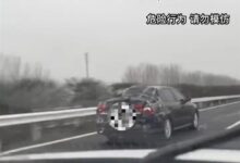 一轿车损坏严重!车主用胶带固定后备箱在高速行驶 - v2ra小站